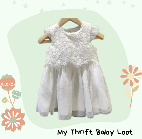 cute white soft net frock for baby from primary
